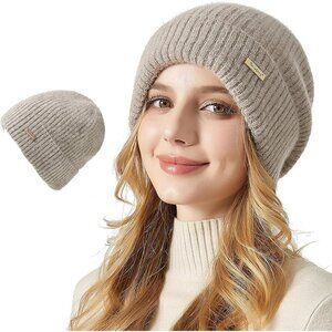 Womens Warm Knit Beanie Hat Cotton Lined Slouchy Winter Fall Thick Skull Cap